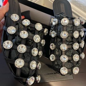 Alexander Wang black leather Crystal embellished Amelia, size 38.5 worn one time